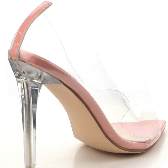 🔥 Clear/Lucite Peep Toe Nude Pumps - Picture 2 of 8